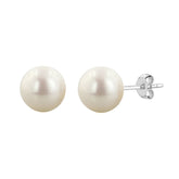 Sterling Silver Rhodium Finish 4mm White Fresh Water Pearl Stud Earring fine designer jewelry for men and women